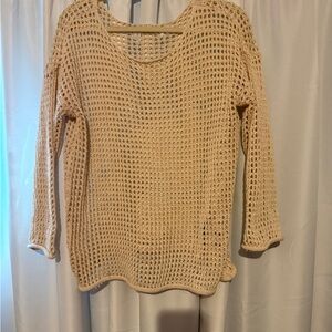 SHEIN Open-Knit Scoop Neck Sweater in Cream